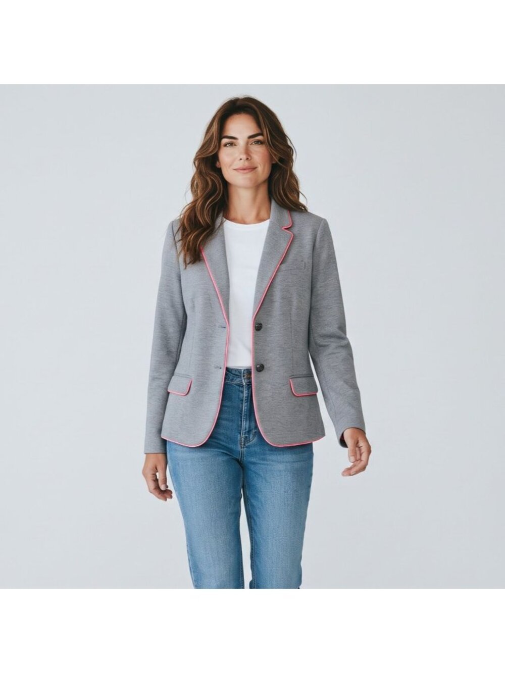 Gap The Academy Blazer Women 16 Gray Coral Piping Stretch Career Jacket
